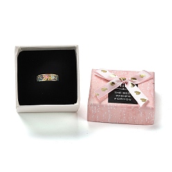 Misty Rose Cardboard Ring Boxes, Jewelry Ring Gift Case with Sponge Inside, Square with Bowknot, Misty Rose, 5.2x5.1x4.1cm