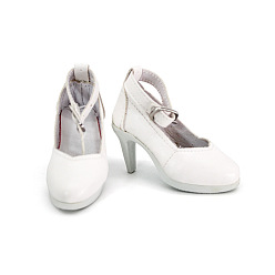 White PU Leather Doll High-heeled Shoes, Doll Making Supples, White, 75mm