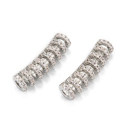 Real Platinum Plated Brass Micro Pave Clear Cubic Zirconia Tube Beads, Long-Lasting Plated, Tube, Real Platinum Plated, 20.5x5.5mm, Hole: 2.5mm