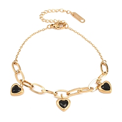 Золотой 304 из нержавеющей стали горный хрусталь шарм браслеты, браслеты-цепочки для женщин, сердце, золотые, 5.43 дюйм (13.8 см)