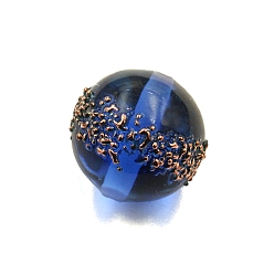 Синий Прозрачные бусины из чешского стекла, круглый с золотым пятном, синие, 14 мм