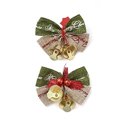 Dark Khaki Christmas Polyester Bowknot Ornament Accessories, with Iron Bell, PVC Findings, Golden, Dark Khaki, 47~48x52x13.5mm