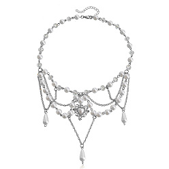 ZW909 steel color Double-layer high-gloss imitation pearl tassel love butterfly cross necklace - European and American jewelry.
