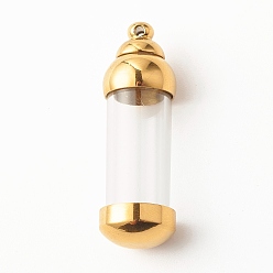 Golden 304 Stainless Steel Glass Bottle Pendants, Openable Ash Keepsake Memorial Pendants, Twist off Vial Tube Pendants, Column, Golden, 42x13.5mm, Hole: 1.6mm