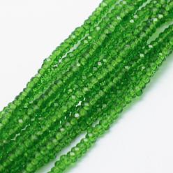 Lime Green Transparent Glass Beads Strands, Faceted, Rondelle, Lime Green, 2.5x1.5mm, Hole: 0.5mm, about 197~201pcs/strand, 12.9 inch(33cm)
