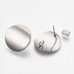 Stainless Steel Color 304 Stainless Steel Stud Earring Findings, with Loop, Curved, Flat Round, Stainless Steel Color, 20mm, Hole: 3mm, Pin: 0.8mm
