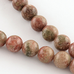 Unakite Natural Unakite Gemstone Round Bead Strands, 6mm, Hole: 1mm, about 67pcs/strand, 15.7 inch