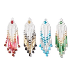 (52) Непрозрачная лаванда 4шт 4цвета стеклянные бусины кисточки подвески, с натуральным зеленым авантюрином, красной яшмой, черным ониксом и бусинами из магнезита, разноцветные, 57x15x2 мм, отверстие : 1.2 мм, 1 шт / цвет