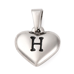 Letter H 304 подвески из нержавеющей стали, сердце с черной буквой, цвет нержавеющей стали, Письмо ч, 16x16x4.5 мм, отверстие : 7x3 мм