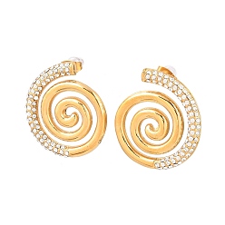 Золотой Вихревая спираль 304 серьги-гвоздики из нержавеющей стали для женщин, со стразами, золотые, 31x28 мм