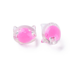 Hot Pink Transparent Acrylic Beads, Bead in Bead, Cat, Hot Pink, 16x18.5x14.5mm, Hole: 3.5mm, about 196pcs/500g