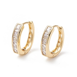 Clear Cubic Zirconia Rectangle Hoop Earrings, Real 18K Gold Plated Brass Jewelry for Women, Cadmium Free & Nickel Free & Lead Free, Clear, 17.5x15.5x4.5mm, Pin: 0.9mm