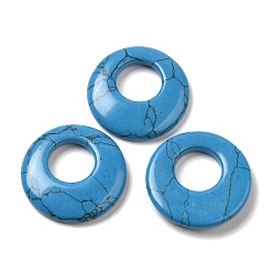 Синтетическая Бирюза Синтетические подвески с синей бирюзой, подвески в виде пончиков/пи-дисков, 27.5~28x4.5~5.5 мм