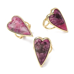 Кварц Кольца из натурального кварца в форме сердца, латунные регулируемые кольца для женщин, 34x18.5~19 мм, внутренний диаметр: 18 мм