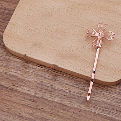 Rose Gold Iron Hair Bobby Pin Findings, with Flower Brass Findings, Rose Gold, 55x2mm