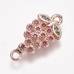 Rose Gold Brass Micro Pave Cubic Zirconia Links, Grape, Colorful, Rose Gold, 17x8x2mm, Hole: 1.5mm