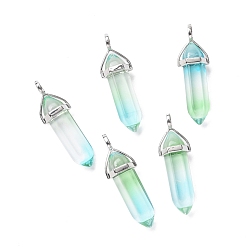 Aquamarine Faceted Bullet Glass Pointed Pendants, with Platinum Plated Brass Findings, Aquamarine, 38~39.5x12.5x10mm, Hole: 5x3mm