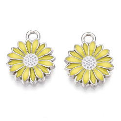 Светло-хаки Подвески из эмали и сплава, маргаритка, разноцветные, светлый хаки, 16x13x2 мм, отверстие : 2 мм