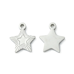 Stainless Steel Color 304 Stainless Steel Manual Polishing Charms, Star Charm, Stainless Steel Color, 14x11.5x1.5mm, Hole: 1.6mm