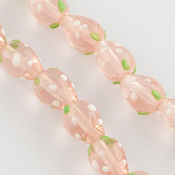 Pink Handmade Lampwork 3D Strawberry Beads, Pink, 10~13x8~10mm, Hole: 2mm
