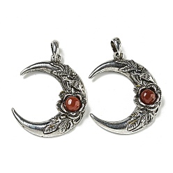 Красный Агат Подвески из натурального сердолика (окрашенные и нагретые), сплав цветок полумесяц подвески, античное серебро, 43.5x35.5x8.5 мм, отверстие : 8x7 мм