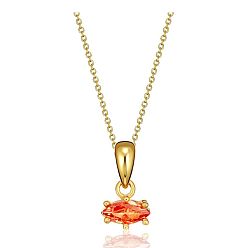 Orange Red Birthstone Style Cubic Zirconia Horse Eye Pendant Necklaces, Golden Titanium Steel Necklace, Orange Red, 15.75 inch(40cm)