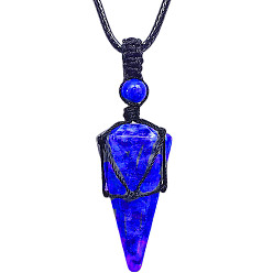 Lapis Lazuli Natural Lapis Lazuli Cone Pendant Necklaces, Wax String Macrame Pouch Necklace, 20.08~31.50 inch(51~80cm)