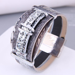 6# Stylish Leather and Diamond Magnetic Clasp Bracelet for Any Occasion
