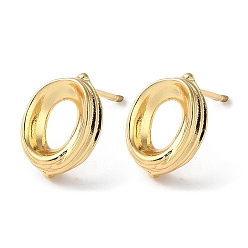 Real 18K Gold Plated Rack Plating Brass Stud Earring Findings, with Vertical Loop, Donut, Real 18K Gold Plated, 14x10mm, Hole: 1.2mm, Pin: 1mm