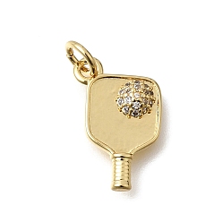 Настоящее золото 18K Подвески из латуни с микропаве и прозрачными кубическими циркониями в спортивной тематике, подвески для ракеток для пиклбола, долговечный, без кадмия и без свинца, реальный 18 k позолоченный, 16.5x10.5x3 мм, Перейти кольцо: 5x0.8 мм, внутренний диаметр: 3.2 мм