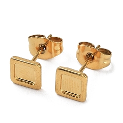 Real 18K Gold Plated Ion Plating(IP) 304 Stainless Steel Stud Earrings Findings, Square Tray Settings, Real 18K Gold Plated, Tray: 4x4mm, 6x6mm, Pin: 0.7mm
