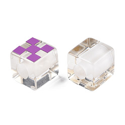 Dark Orchid Transparent Resin European Beads, Large Hole Beads, Cube with Tartan Pattern, Dark Orchid, 20x20x20mm, Hole: 8mm