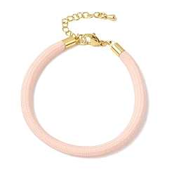 Misty Rose Braided Round Polyester Cord Bracelet Makings, with Brass Findings and 202 Stainless Steel Lobster Claw Clasps, Golden, Misty Rose, 7.28 inch(18.5cm)