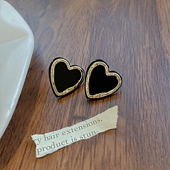 Heart Enamel Stud Earrings, 925 Silver Silver Earrings for Women, Heart, 26x13mm