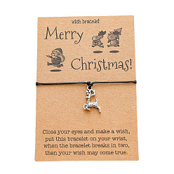 B00155 Moose No.2 Christmas Charm Bracelet Handmade with Alloy Pendant and Braided Cord - Festive European Style Jewelry