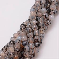 Dark Gray Natural Dragon Veins Agate Bead Strands, Dyed, Faceted, Round, Dark Gray, 8mm, Hole: 1mm, about 47pcs/strand, 14 inch