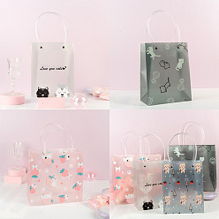 Cat Shape Transparent Rectangle PVC Plastic Bags, with Handle, for Shopping, Crafts, Gifts, Cat Pattern, 20.5x16x9cm