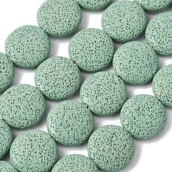 Темный Морско-зеленый Бусы из натуральной лавы, окрашенные, плоско-круглые, темно-зеленый, 21x8 мм, отверстие : 2.2 мм, около 19 шт / нитка, 15.94'' (40.5 см)