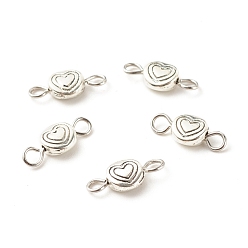 Antique Silver & Stainless Steel Color Tibetan Style Alloy Connector Charms, with 304 Stainless Steel Loops, Flat Round with Heart, Antique Silver & Stainless Steel Color, 14x6x3mm, Hole: 2mm