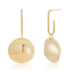 Golden Alloy Oval with Twist Flat Round Dangle Stud Earrings, Long Drop Earrings for Women, Golden, 61.5x30.2mm, Pin: 0.7mm