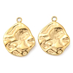 Real 14K Gold Plated 304 Stainless Steel Pendants, Textured, Irregular Oval Charm, Real 14K Gold Plated, 17x13x3mm, Hole: 1.5mm