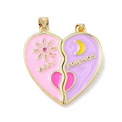 (52) Непрозрачная лаванда Латунь эмаль подвески, сердце прелести, с магнитным, сплит подвески, без свинца и без кадмия, стойки покрытие, долговечный, реальный 18 k позолоченный, разноцветные, 30x28.5x5 мм, Перейти кольцо: 5x0.9 мм, 3.2 мм внутренним диаметром