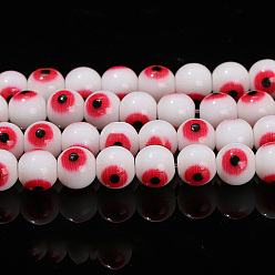 Красный Ручной сглаза бусины бисер нитей, круглые, красные, 6 мм, около 60 шт / нитка