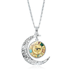 Yellow Moon & Eye Glass Pendant Necklaces, with Alloy Lumachina Chains, Yellow, 17.72 inch(45cm)
