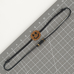 Черный Регулируемые браслеты из плетеного бисера Miyuki со светящимся лицом, чёрные, 11.02 дюйм (28 см)