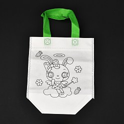 Rabbit Rectangle Non-Woven DIY Environmental Scribble Bags, with Handles, for Children DIY Crafts Making, Rabbit Pattern, 360mm