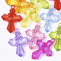 Mixed Color Transparent Acrylic Pendants, Faceted, Cross, Mixed Color, 45x32.5x9mm, Hole: 2.5mm, about 160pcs/500g
