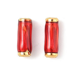 Красный Латунь эмаль бисера, колонка, долговечный, без свинца и без кадмия, реальный 24 k позолоченный, красные, 9x3 мм, отверстие : 1.8 мм