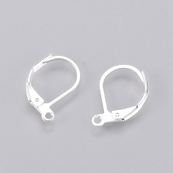 Silver Brass Leverback Earring Findings, with Loop, Silver Color Plated, Size: about 11mm wide, 15.5mm long, hole: 2mm