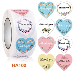 Colorful 500Pcs Heart Shaped Paper Thank You Self Adhesive Stickers Rolls, Sealing Gift Decals for Party, Decorative Presents, Colorful, 25mm